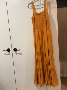 Smocked Tiered Maxi Dress in Mustard Yellow